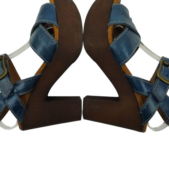 Sbicca Vintage Collection Platform Sandals Womens US 6.5 EU 37 Blue Chunky Heel - Picture 14 of 16